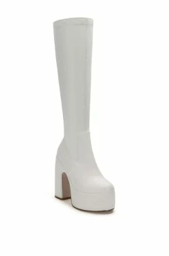 AZALEA WANG LET'S GO PARTY PU CHUNKY PLATFORM BOOT IN WHITE -AZALEA WANG SHOP azalea wang lets go party pu chunky platform boot in white white 3 3 c1