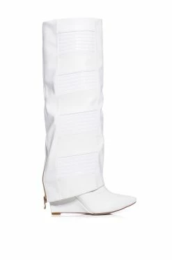 AZALEA WANG LIKE RAIN IN THE SUN WEDGE BOOT IN WHITE -AZALEA WANG SHOP azalea wang like rain in the sun wedge boot in white white 2 2