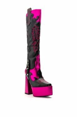 AZALEA WANG LILIANA CHUNKY WESTERN PLATFORM BOOT IN PINK -AZALEA WANG SHOP azalea wang liliana chunky western platform boot in pink pink 3 3