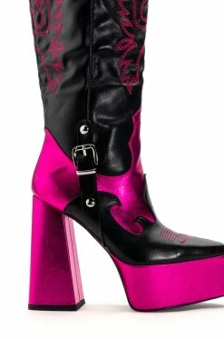AZALEA WANG LILIANA CHUNKY WESTERN PLATFORM BOOT IN PINK -AZALEA WANG SHOP azalea wang liliana chunky western platform boot in pink pink 5 5