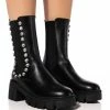 AZALEA WANG LINCOLN RHINESTONE FLATFORM CHELSEA BOOT IN BLACK