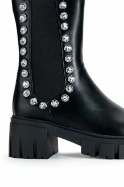 AZALEA WANG LINCOLN RHINESTONE FLATFORM CHELSEA BOOT IN BLACK -AZALEA WANG SHOP azalea wang lincoln rhinestone flatform chelsea boot in black black 5 5