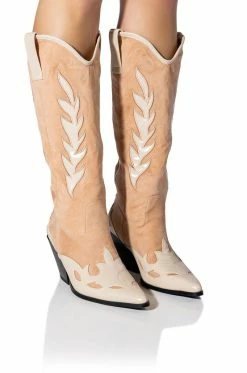 AZALEA WANG LOVE AND LIGHT MID CALF CHUNKY WESTERN BOOT IN NUDE