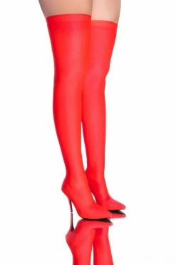 AZALEA WANG STAR STRETCH LOVE STRUCK ULTRA THIGH HIGH STILETTO BOOT IN RED