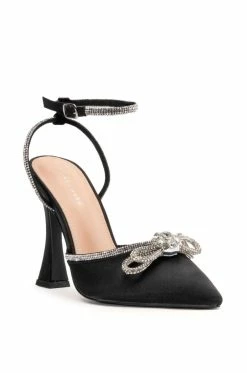 AZALEA WANG LOVER GIRL RHINESTONE BOW EMBELLISHED STILETTO PUMP IN BLACK -AZALEA WANG SHOP azalea wang lover girl rhinestone bow embellished stiletto pump in black black 3 3