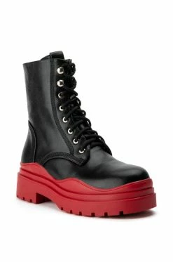 AZALEA WANG LUST LACE UP FLATFORM BOOTIE IN RED -AZALEA WANG SHOP azalea wang lust lace up flatform bootie in red red 3 3