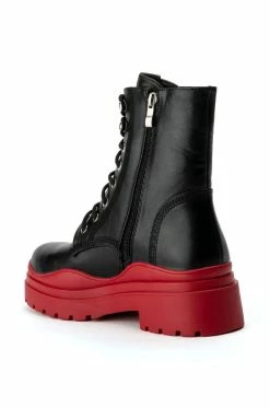 AZALEA WANG LUST LACE UP FLATFORM BOOTIE IN RED -AZALEA WANG SHOP azalea wang lust lace up flatform bootie in red red 4 4