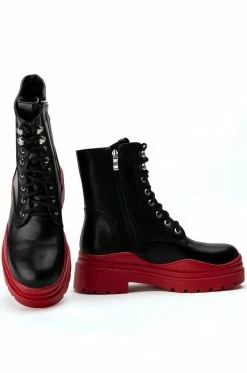 AZALEA WANG LUST LACE UP FLATFORM BOOTIE IN RED -AZALEA WANG SHOP azalea wang lust lace up flatform bootie in red red 5 5