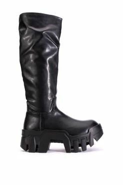 AZALEA WANG LYRICA CHUNKY BOOT IN BLACK PU -AZALEA WANG SHOP azalea wang lyrica chunky boot in black pu black 4 4