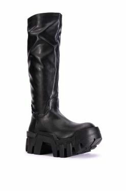 AZALEA WANG LYRICA CHUNKY BOOT IN BLACK PU -AZALEA WANG SHOP azalea wang lyrica chunky boot in black pu black 5 5