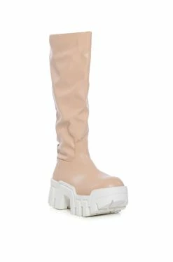 AZALEA WANG LYRICA NUDE PU CHUNKY BOOT -AZALEA WANG SHOP azalea wang lyrica nude pu chunky boot nude 3 3