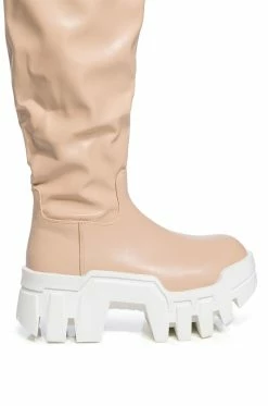 AZALEA WANG LYRICA NUDE PU CHUNKY BOOT -AZALEA WANG SHOP azalea wang lyrica nude pu chunky boot nude 5 5