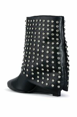AZALEA WANG MARINA RHINESTONE STUDDED FOLD OVER WEDGE BOOTIE IN BLACK -AZALEA WANG SHOP azalea wang marina rhinestone studded fold over wedge bootie in black black 4 4