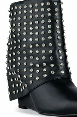 AZALEA WANG MARINA RHINESTONE STUDDED FOLD OVER WEDGE BOOTIE IN BLACK -AZALEA WANG SHOP azalea wang marina rhinestone studded fold over wedge bootie in black black 5 5