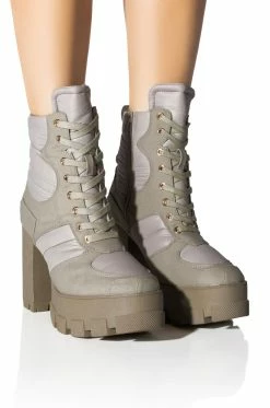 AZALEA WANG MARSALA LACE UP CHUNKY BOOTIE IN SAGE -AZALEA WANG SHOP azalea wang marsala lace up chunky bootie in sage sage 1 1 c1