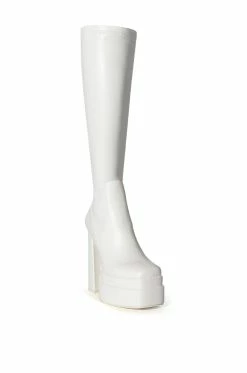 AZALEA WANG MAXINE CHUNKY PLATFORM BOOT WITH 4 WAY STRETCH IN WHITE -AZALEA WANG SHOP azalea wang maxine chunky platform boot with 4 way stretch in white white 3 3