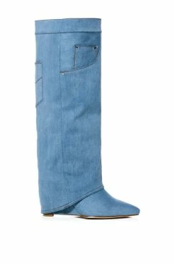 AZALEA WANG MELINA WEDGE BOOT IN DENIM -AZALEA WANG SHOP azalea wang melina wedge boot in denim denim 2 2 c1