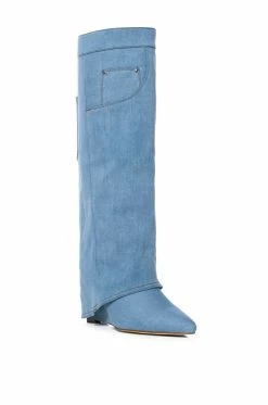 AZALEA WANG MELINA WEDGE BOOT IN DENIM -AZALEA WANG SHOP azalea wang melina wedge boot in denim denim 3 3 c1