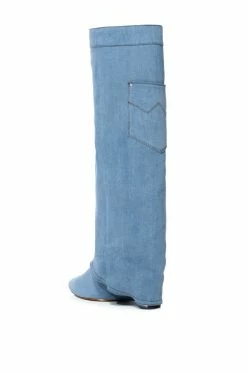 AZALEA WANG MELINA WEDGE BOOT IN DENIM -AZALEA WANG SHOP azalea wang melina wedge boot in denim denim 4 4 c1