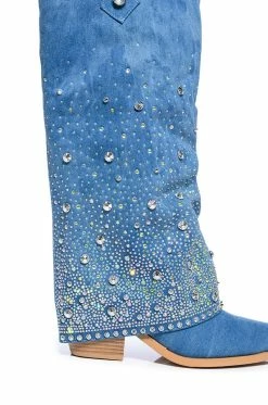 AZALEA WANG MELLOW WESTERN DENIM BOOT -AZALEA WANG SHOP azalea wang mellow western denim boot denim 5 5 c1