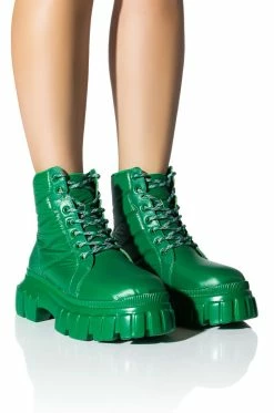 AZALEA WANG MERCEDES PUFFER FLATFORM BOOT IN GREEN