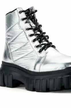 AZALEA WANG MERCEDES PUFFER FLATFORM BOOT IN SILVER -AZALEA WANG SHOP azalea wang mercedes puffer flatform boot in silver silver 7 7