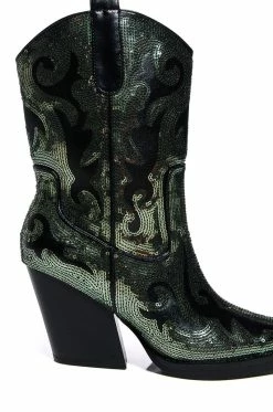AZALEA WANG MERRIL SEQUIN WESTERN BOOTIE IN BLACK -AZALEA WANG SHOP azalea wang merril sequin western bootie in black black 5 5