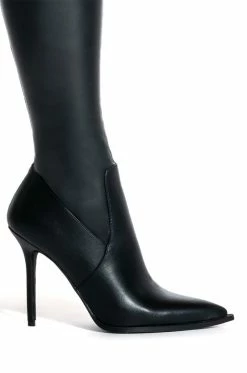 AZALEA WANG MILEY STILETTO STRETCH BOOT WITH 4 WAY STRETCH IN BLACK -AZALEA WANG SHOP azalea wang miley stiletto stretch boot in black black 5 5