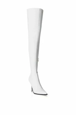 AZALEA WANG MILEY THIGH HIGH STILETTO BOOT WITH 4 WAY STRETCH IN WHITE -AZALEA WANG SHOP azalea wang miley thigh high stiletto boot with 4 way stretch in white white 3 3 c1