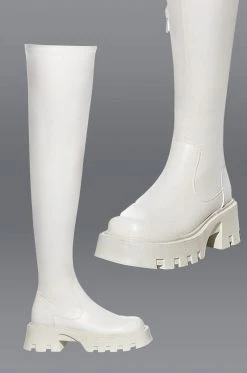 AZALEA WANG MILLY THIGH HIGH FLATFORM BOOT WITH 4 WAY STRETCH IN BONE -AZALEA WANG SHOP azalea wang milly thigh high flatform boot in bone stretch bone 1 1 c1 c1