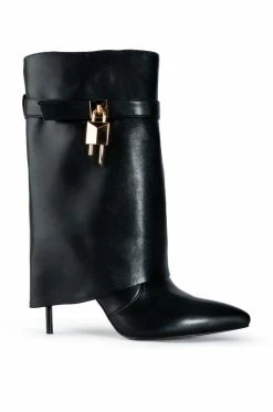 AZALEA WANG MINE FOLD OVER STILETTO BOOTIE IN BLACK -AZALEA WANG SHOP azalea wang mine fold over stiletto bootie in black black 2 2