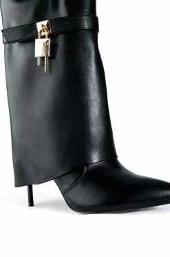 AZALEA WANG MINE FOLD OVER STILETTO BOOTIE IN BLACK -AZALEA WANG SHOP azalea wang mine fold over stiletto bootie in black black 5 5