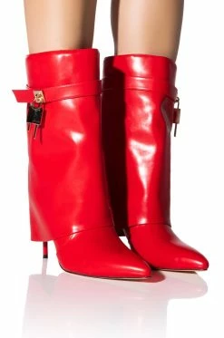 AZALEA WANG MINE FOLD OVER STILETTO BOOTIE IN RED -AZALEA WANG SHOP azalea wang mine fold over stiletto bootie in red red 1 1