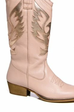 AZALEA WANG GENUINE LEATHER MOCO NUDE WESTERN BOOT -AZALEA WANG SHOP azalea wang moco nude western boot brown 5 5