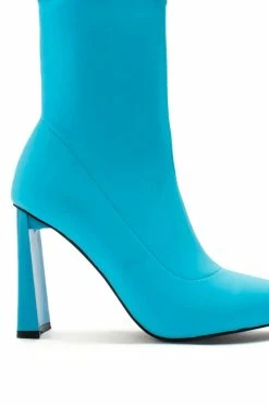 AZALEA WANG MOSCATO NEOPRENE BOOTIE IN BLUE -AZALEA WANG SHOP azalea wang moscato neoprene bootie in blue blue 5 5