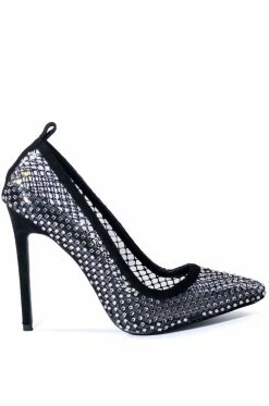 AZALEA WANG MOST FAMOUS MESH EMBELLISHED PUMP IN BLACK