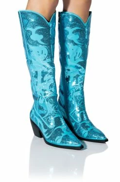 AZALEA WANG MY SWEETHEART SEQUIN EMBELLISHED BOOT IN BLUE