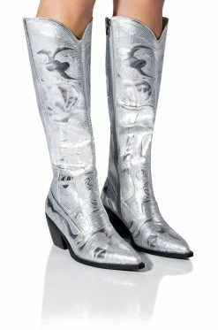 AZALEA WANG MY SWEETHEART SEQUIN EMBELLISHED BOOT IN SILVER