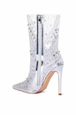AZALEA WANG NABILA RHINESTONE EMBELLISHED STILETTO BOOT IN SILVER -AZALEA WANG SHOP azalea wang nabila rhinestone embellished stiletto boot in silver silver 4 4