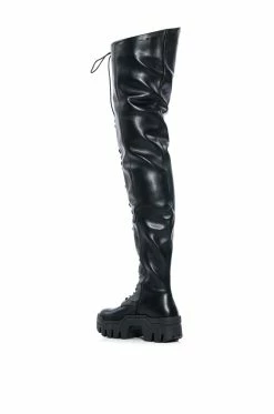 AZALEA WANG NATHAN THIGH HIGH LACE UP BOOT IN BLACK -AZALEA WANG SHOP azalea wang nathan thigh high lace up boot in black black 4 4