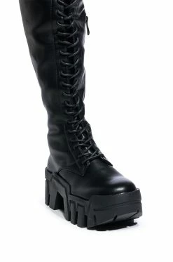 AZALEA WANG NATHAN THIGH HIGH LACE UP BOOT IN BLACK -AZALEA WANG SHOP azalea wang nathan thigh high lace up boot in black black 5 5