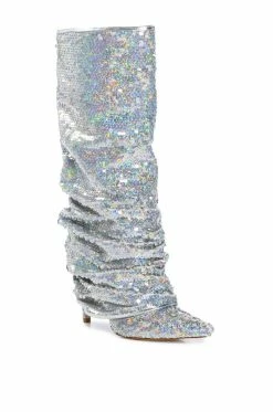 AZALEA WANG NEBULA SEQUIN EMBELLISHED BOOT IN SILVER -AZALEA WANG SHOP azalea wang nebula sequin embellished boot in silver silver 3 3
