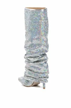 AZALEA WANG NEBULA SEQUIN EMBELLISHED BOOT IN SILVER -AZALEA WANG SHOP azalea wang nebula sequin embellished boot in silver silver 4 4