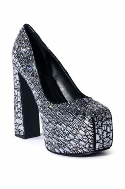 AZALEA WANG NEW DIRECTION CHUNKY RHINESTONE EMBELLISHED PUMP IN SILVER -AZALEA WANG SHOP azalea wang new direction chunky rhinestone embellished pump in silver silver 3 3
