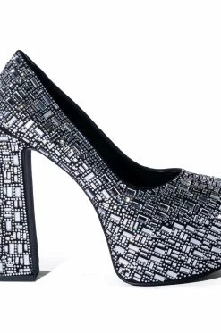 AZALEA WANG NEW DIRECTION CHUNKY RHINESTONE EMBELLISHED PUMP IN SILVER -AZALEA WANG SHOP azalea wang new direction chunky rhinestone embellished pump in silver silver 5 5