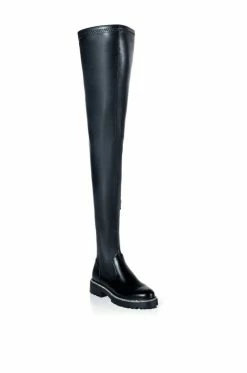 AZALEA WANG NEW RULES THIGH HIGH STRETCH BOOT WITH 4 WAY STRETCH IN BLACK -AZALEA WANG SHOP azalea wang new rules thigh high stretch boot in black black 3 3