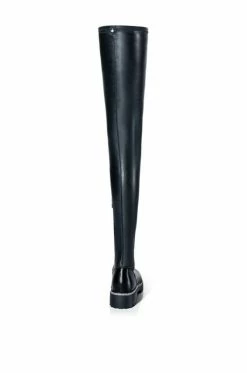 AZALEA WANG NEW RULES THIGH HIGH STRETCH BOOT WITH 4 WAY STRETCH IN BLACK -AZALEA WANG SHOP azalea wang new rules thigh high stretch boot in black black 4 4