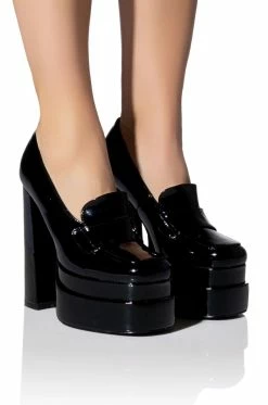 AZALEA WANG NICKI CHUNKY PATENT LOAFER IN BLACK