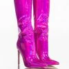 AZALEA WANG DON'T WANNA FALL IN LOVE HOLOGRAPHIC STILETTO BOOT IN PINK -AZALEA WANG SHOP azalea wang nova sexy stiletto boot in pink pink 3 3