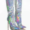 AZALEA WANG DONT WANNA FALL IN LOVE HOLOGRAPHIC STILETTO BOOT IN SILVER -AZALEA WANG SHOP azalea wang nova sexy stiletto boot in silver silver 3 3